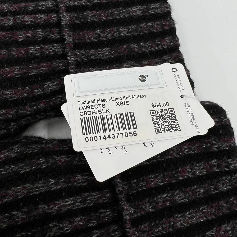 LULULEMON Textured Fleece Lined Mittens Womens XS Small XS/S Black NWT - Picture 6 of 8